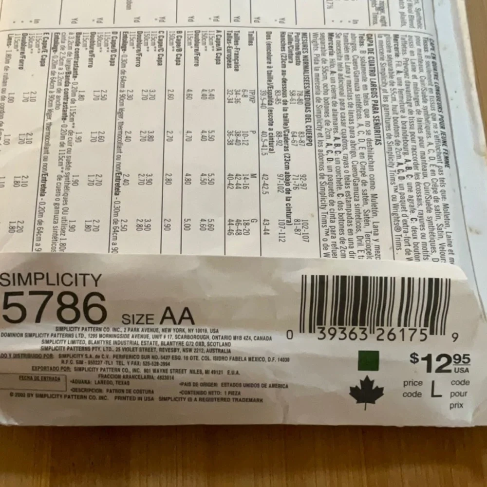 Simplicity 5786 misses’